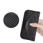 RFID anti-radiation phone bag made of carbon fiber with textured design, demonstrating durability and signal shielding.