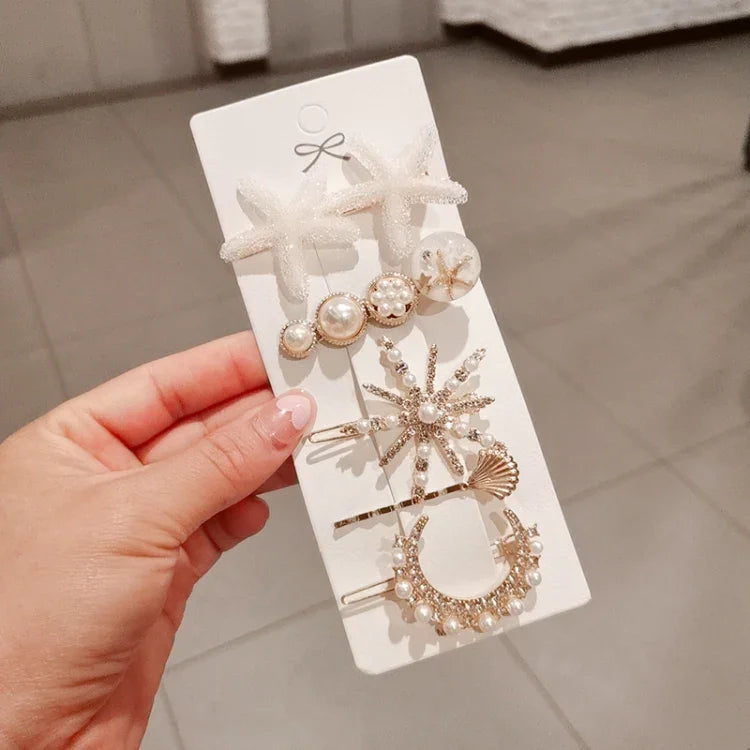 Star Sea Pearl Rhinestone Hair Clip Teenage Girls Headdress