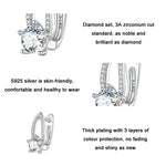 Sterling Silver S925 White Gold Plated Zirconia Hollow Line Earrings, BSE732