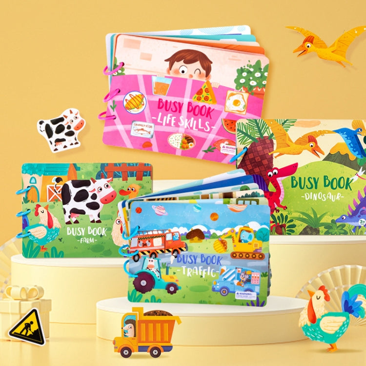 Children Early Teaching Cartoon Intelligence Development Toys Repeatedly Paste Book, Traffic, Life, Dinosaur, Farm