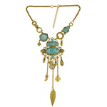 Exaggerated Openwork Pattern With Turquoise Alloy Stones Necklace, Necklace(Gold), Necklace(Silver)