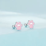 Sterling Silver S925 Cute Cat Claw Platinum Plated Stud Earrings, SCE1516-A
