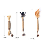 Cat Teething Stick Toy Teeth Cleaning Catnip Teasing Stick, 5pcs Lafite, 5pcs Black Feathers, 5pcs Yellow Feathers