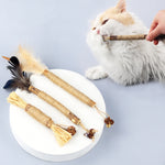Cat Teething Stick Toy Teeth Cleaning Catnip Teasing Stick, 5pcs Lafite, 5pcs Black Feathers, 5pcs Yellow Feathers