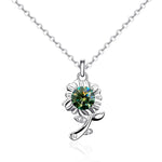 XMA033 925 Silver Necklace Moissanite Sunflower Flower Pendant Jewelry, Green, White, Champagne Yellow