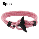 5pcs Whale Tail Braided Hand Rope Double Live Buckle Adjustable Bracelet, 5pcs Light Blue, 5pcs Beige, 5pcs Pink, 5pcs Yellow, 5pcs Red Wine, 5pcs Navy, 5pcs Khaki, 5pcs Red, 5pcs Black