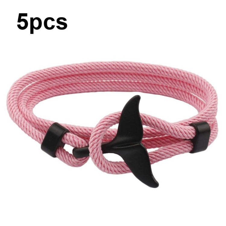 5pcs Whale Tail Braided Hand Rope Double Live Buckle Adjustable Bracelet, 5pcs Light Blue, 5pcs Beige, 5pcs Pink, 5pcs Yellow, 5pcs Red Wine, 5pcs Navy, 5pcs Khaki, 5pcs Red, 5pcs Black