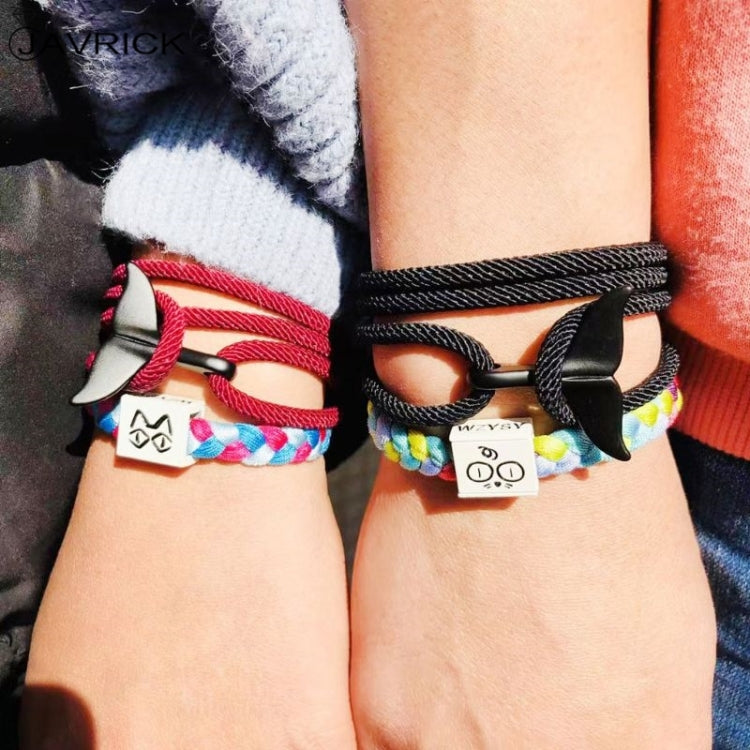 5pcs Whale Tail Braided Hand Rope Double Live Buckle Adjustable Bracelet, 5pcs Light Blue, 5pcs Beige, 5pcs Pink, 5pcs Yellow, 5pcs Red Wine, 5pcs Navy, 5pcs Khaki, 5pcs Red, 5pcs Black