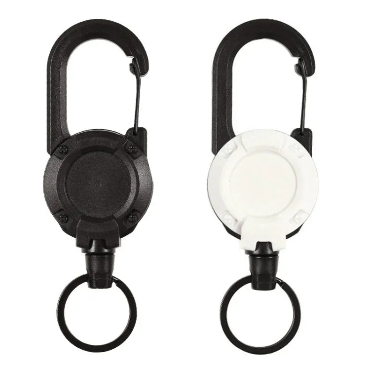 Backpack Carabiner Plastic Retractable Pull Badge Reel, Black-Steel Wire Rope, Black-Fiber Rope, White- Fiber Rope