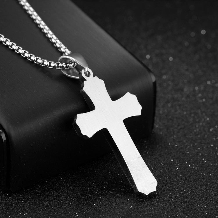 1213 Three Layer Cross Necklace Titanium Steel Men Necklace, Steel Color Pendant+3x55cm Pearl Chain, Black Pendant+3x55cm Pearl Chain, Gold Pendant+3x55cm Pearl Chain