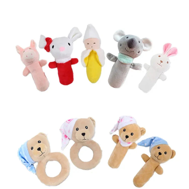 Baby Hand Rattles Toys Hand Grip Stick Newborn Soothing Toys,Style:, Giraffe, Pink Rabbit, Little Grey Elephant, Koala, Piggy, Monkey, White Rabbit, Little Red Mouse, Little Flower Elephant, Little Banana, Sleep Bear Blue Rattles                       ...