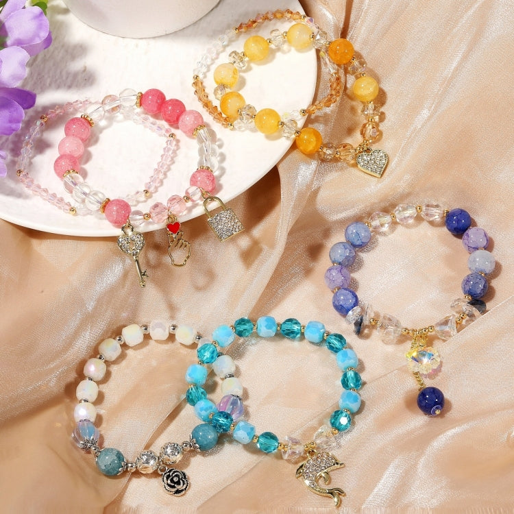 Crystal Beaded Bracelet Ladies Natural Crystal Bracelet, S2204-3 Pink Opal, S2204-2 Blue Opal, S2204-6 Orange+Butterfly, S2204-5 Pink Opal, S2203-1 Pink+Rose, S2203-2 Blue+Rose, S2203-7 Pink+Key