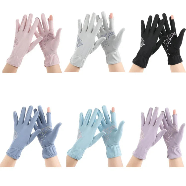 1pair Driving Sunscreen Anti-ultraviolet Thin Summer Ice Silk Dew Finger Non-slip Riding Gloves, Free Size