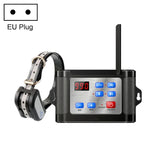 Outdoor wireless electronic pet fence system with collar and control unit, designed for dog training.