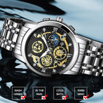 BINBOND 4010 Multifunctional Waterproof Hollowed Luminous Quartz Watch