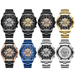 BINBOND S033 Hollowed Mechanical 30m Waterproof Luminous Quartz Watch, Black Steel-Black-Gold, Black Steel-Black-Rose Gold, Full Gold-Black-Gold, Blue Steel-Blue