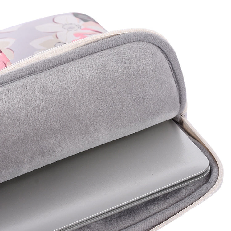 H40-B01 White Rose Pattern Laptop Case Bag Computer Liner Bag With Handle, 12 Inch, 13 Inch, 14 Inch, 15 Inch