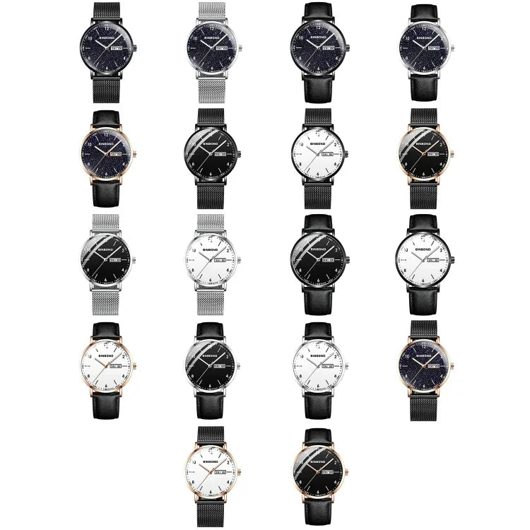 BINBOND B3820 30M Waterproof Ultra-thin Quartz Luminous Starry Watch, Black Net-Black-Starry