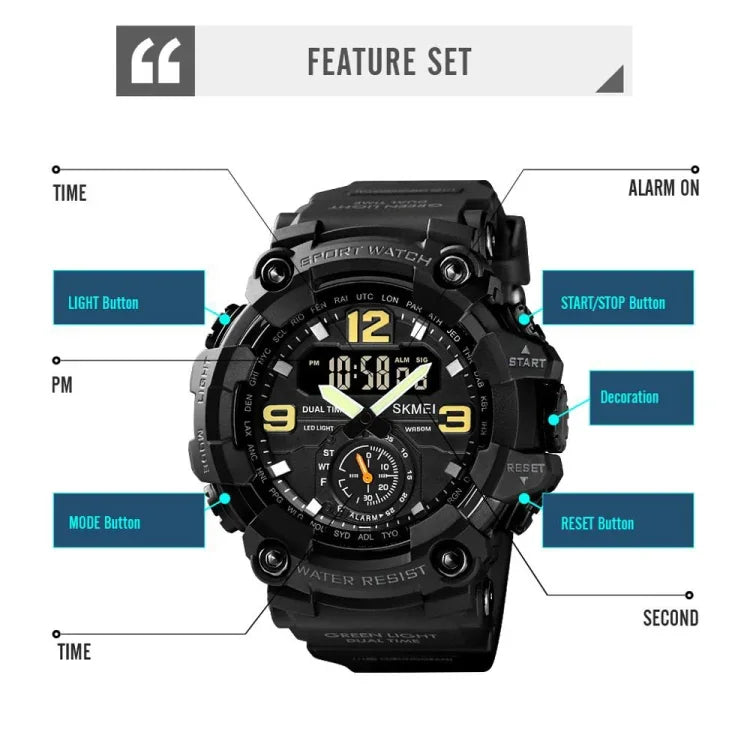 SKMEI 1637 Sports Digital Display Outdoor Shockproof Plastic Large Dial Men Watch, Black, Army Green, Blue Camouflage, Army Green Camouflage, Gray Black