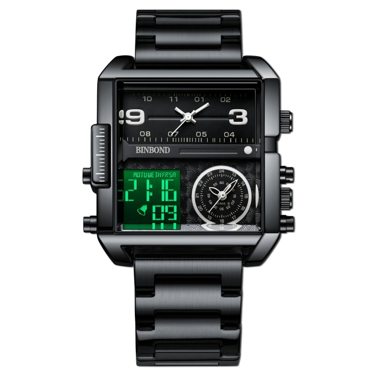 BINBOND B3332 Square Multifunctional Sports Quartz Waterproof Watch