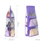 B05005 Double Sided 6 Pocket Hanging Bag Non-woven Fabric Hanging Handbag Organizer, B05005 Purple, B05005 Black, B05005 Grey, B05005 Rose Red, B05005 Green, B05005 Blue