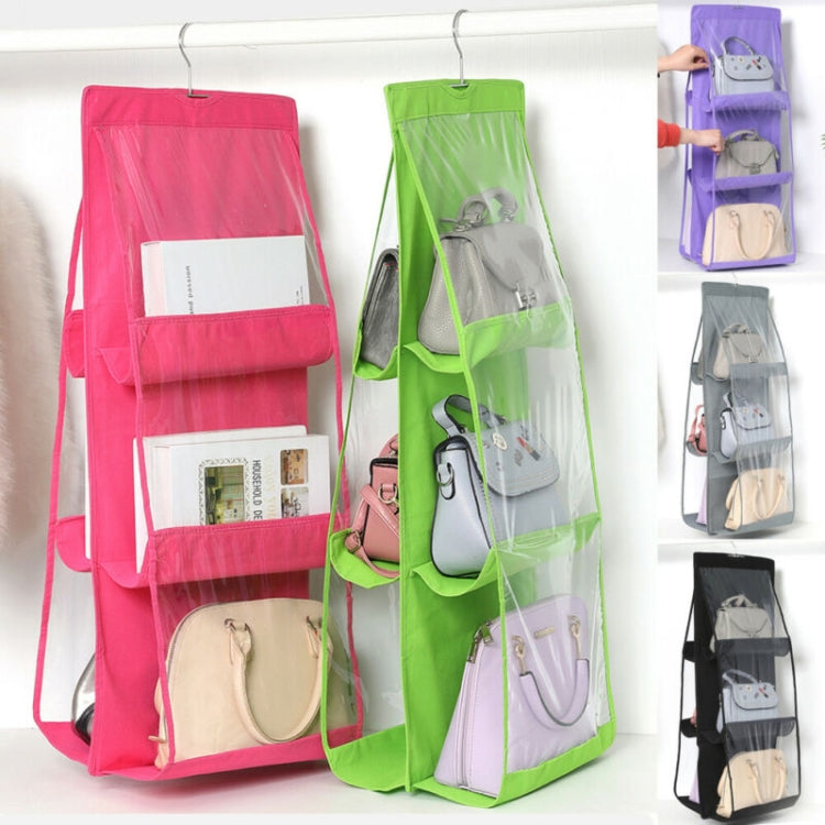 B05005 Double Sided 6 Pocket Hanging Bag Non-woven Fabric Hanging Handbag Organizer, B05005 Purple, B05005 Black, B05005 Grey, B05005 Rose Red, B05005 Green, B05005 Blue