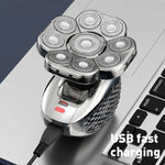 9 Knife Head Multifunctional USB Shaver Full Body Water Washing Shaver Men Hair Bald, 6 In 1