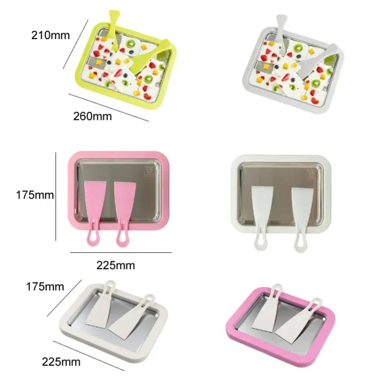 Mini Household Fried Yogurt Machine Children Homemade DIY Fried Ice Tray, Stainless Steel Green 26x21cm, Stainless Steel White 26x21cm, Stainless Steel Pink 22.5x17.5cm, Stainless Steel White 22.5x17.5cm, Aluminum Alloy White 22.5x17.5cm