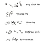 85pcs Piercing Jewelry Stainless Steel Lip Studs Eyebrow Studs Nose Studs