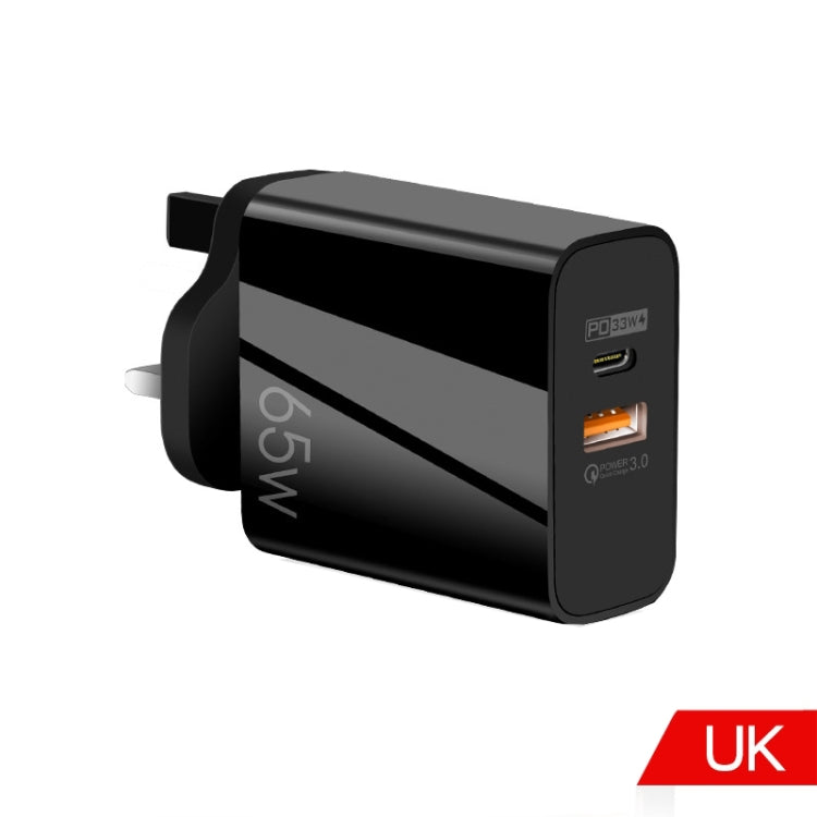 A502 65W USB-C/Type-C+USB Dual Port GaN Charger QC3.0 Laptop Universal Charger, EU Plug Black, EU Plug White, US Plug Black, US Plug White, UK Plug Black, UK Plug White