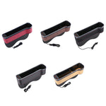Car Central Control Seat Gap Storage Box with Dual USB Ambient Lights, Suede Khaki Co-pilot