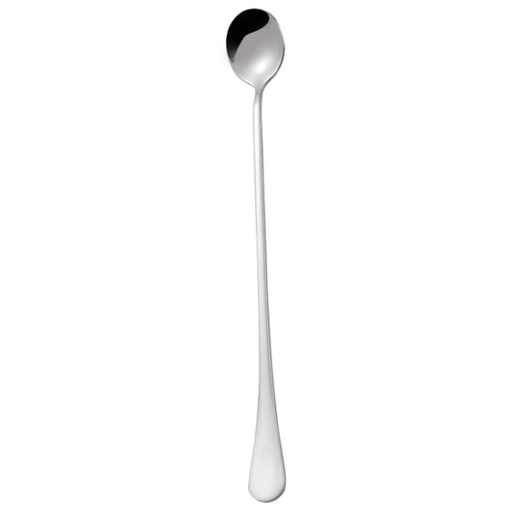 304 Stainless Steel Long Handle Thickened Round Spoon Coffee Ice Drink Mixing Spoon, Stainless Steel Color, Rose Gold, Titanium Black