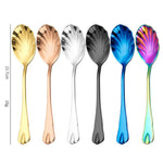 Stainless Steel Water Droplet Shell Spoon Ice Cream Spoon Coffee Mixing Spoon, Stainless Steel Color, Gold, Rose Gold, Colorful, Blue, Black