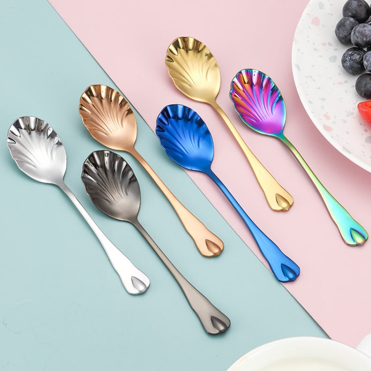 Stainless Steel Water Droplet Shell Spoon Ice Cream Spoon Coffee Mixing Spoon, Stainless Steel Color, Gold, Rose Gold, Colorful, Blue, Black