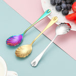 Stainless Steel Water Droplet Shell Spoon Ice Cream Spoon Coffee Mixing Spoon, Stainless Steel Color, Gold, Rose Gold, Colorful, Blue, Black
