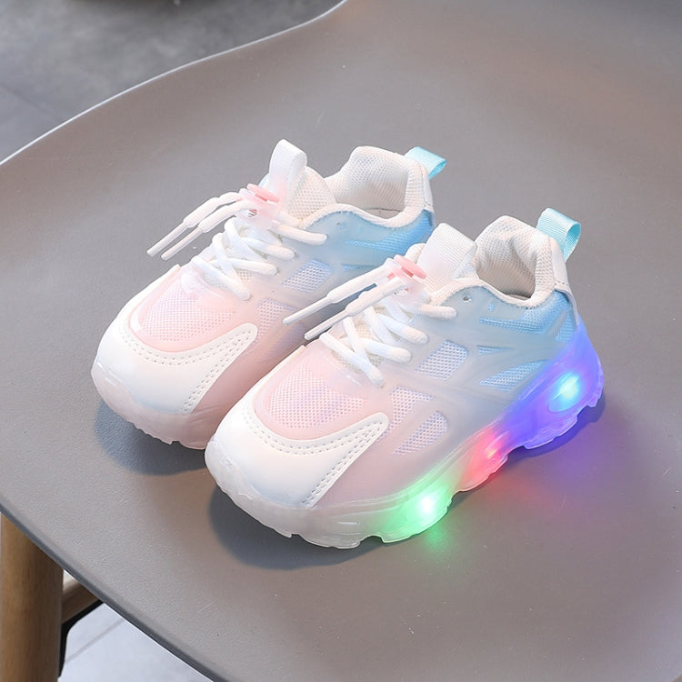WISDOMFROG Girls Sneakers LED Light Up Boys Gradient Mesh Shoes Children Footwear, 21, 22, 23, 24, 25, 26, 27, 28, 29