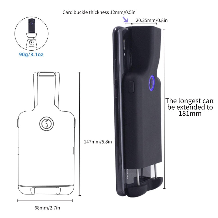 HC101D  2D Bluetooth Barcode Scanner Wireless Back Clip Phone Barcode Reader, 2D Middle, 2D Side