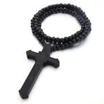 Cross Laser Engraved Wooden Bead Necklace, Red, Black, True Color, Brown