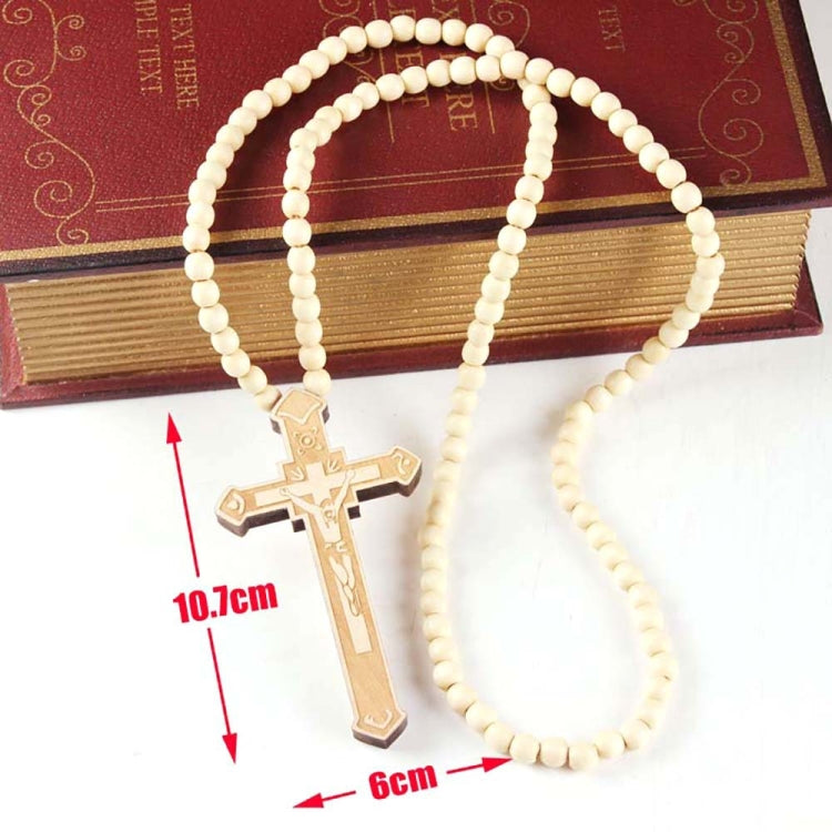 Cross Laser Engraved Wooden Bead Necklace, Red, Black, True Color, Brown