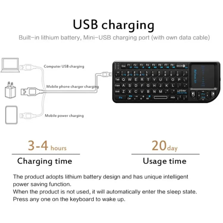 Rii X1 2.4G Mini Classic Wireless Keyboard Keypad And Mouse All-In-One Kit