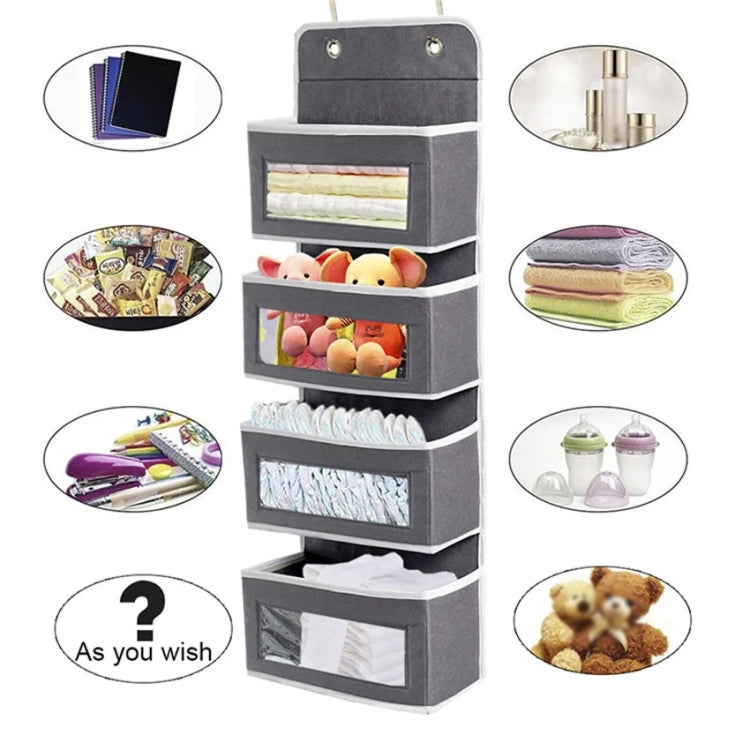 GD03 Wall-Mounted Fabric Storage Bag Wardrobe Room Door Behind Hanging Bag, 4+1 Gray, 4+1 Beige, Lantern Flower 4-grids