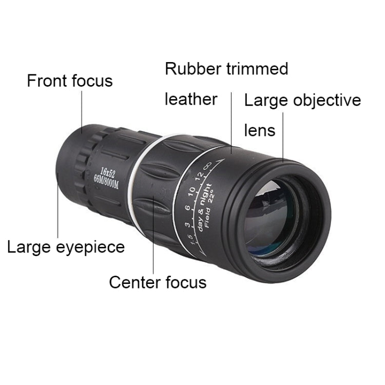 16x52 High Definition Outdoor Bird Viewing Monocular Telescope, 16x52 Prism, 16x52 Green Film, 16x52 without Bag, 16x52 with Clip+Tripod