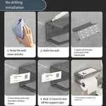 Stainless Steel Bathroom Roll Paper Holder No-Punch Cell Phone Storage Shelf, Phone Rack (White), Paper Rack (White）, Phone Rack (Black), Paper Rack (Black), Phone Rack (Gray), Paper Rack (Gray)