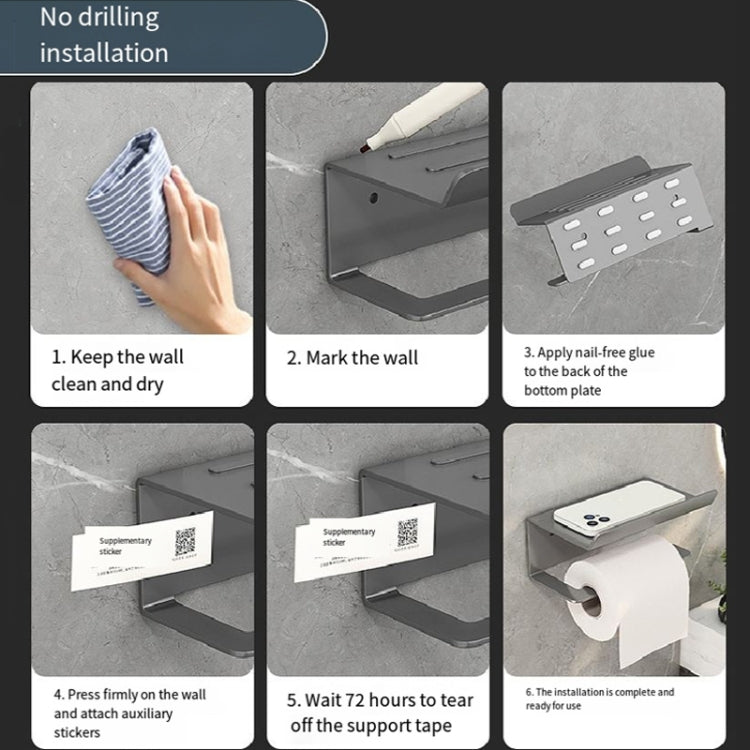 Stainless Steel Bathroom Roll Paper Holder No-Punch Cell Phone Storage Shelf, Phone Rack (White), Paper Rack (White）, Phone Rack (Black), Paper Rack (Black), Phone Rack (Gray), Paper Rack (Gray)