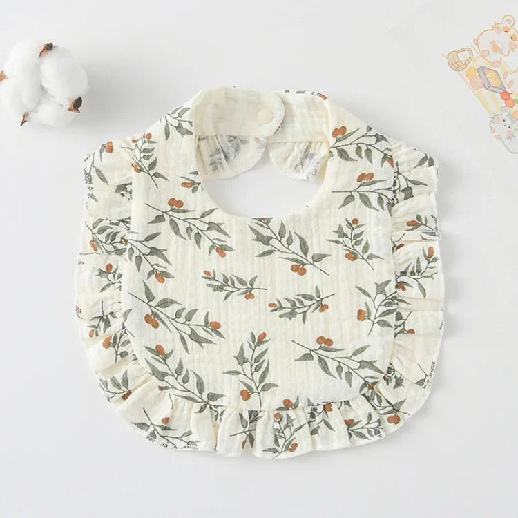 Baby Feeding Bib Ruffle Infants Saliva Towel Soft Cotton Burp Cloth, Yellow Lemon, Rabbit, Yellow Orange, Peach Heart, Mushroom Rabbit, Leaf Fruit, Little Pink Rabbit, Love, Dutch Flower, Floral, Pink Rose, Squirrel, Rainbow, Little Tiger              ...