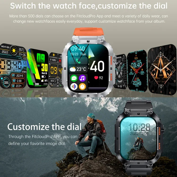 K57 Pro 1.96 Inch Bluetooth Call Music Weather Display Waterproof Smart Watch, Black, Orange, Black Leather, Silver Leather, Black Steel, Silver Steel, Black Three-beads, Silver Three-beads, Black Bamboo, Silver Bamboo
