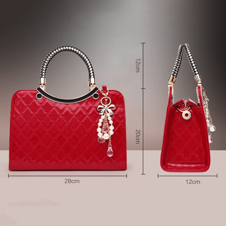 Large capacity PU Leather Diamond Pattern Ladies Handbag with Hanging Ornaments
