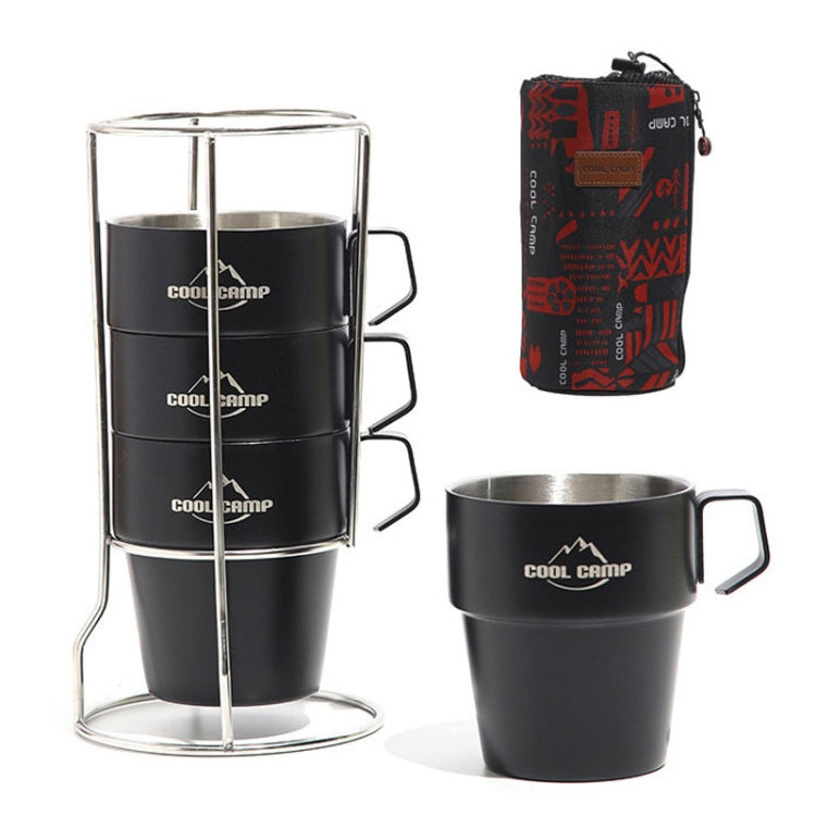 COOL CAMP CF-519 Outdoor Camping 304 Stainless Steel Coffee Cup Thermal Insulation Anti-Scald Double Vacuum Mugs, 4 In 1 Set