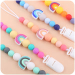 Baby Anti-drop Chain Pacifier Clips Silicone Rainbow Beads Dummy Holder Nipple Clip, Rainbow Purple, Rainbow Pink, Rainbow Blue