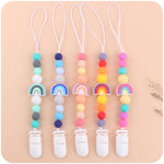 Baby Anti-drop Chain Pacifier Clips Silicone Rainbow Beads Dummy Holder Nipple Clip, Rainbow Purple, Rainbow Pink, Rainbow Blue
